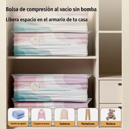 🧳 5 artículos 💨 Bolsa de almacenamiento al vacío grande y compresible: no requiere bomba, es a prueba de fugas e ideal para ahorrar espacio en maletas y en casa ✈️