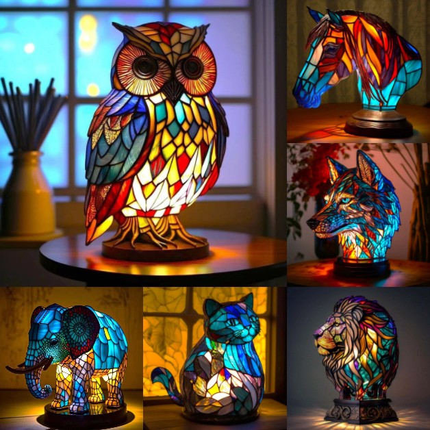 💥Stolna lampa u retro stilu sa šarenom smolom i životinjskim motivom, element uređenja interijera