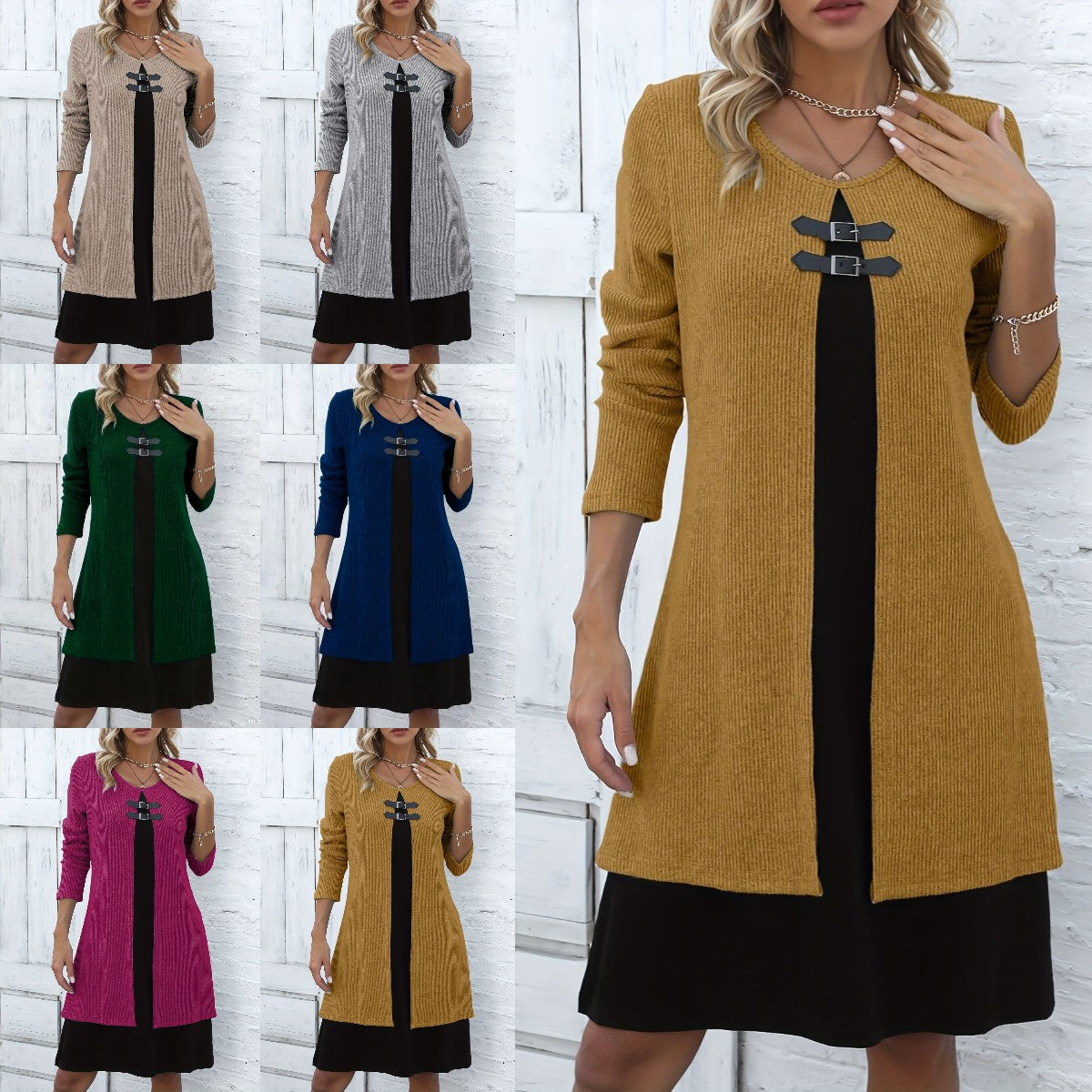 💃【Novi dolasci za Novu godinu】Nova zimska haljina s blokovima boja