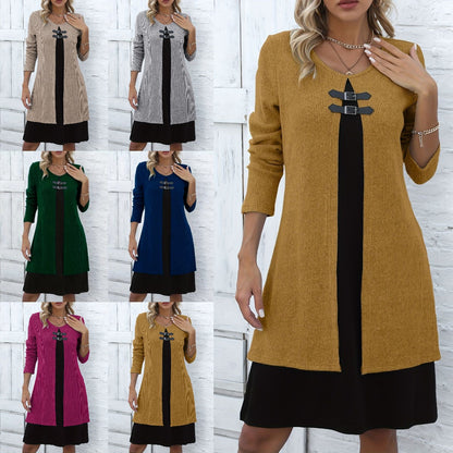 💃【Novi dolasci za Novu godinu】Nova zimska haljina s blokovima boja