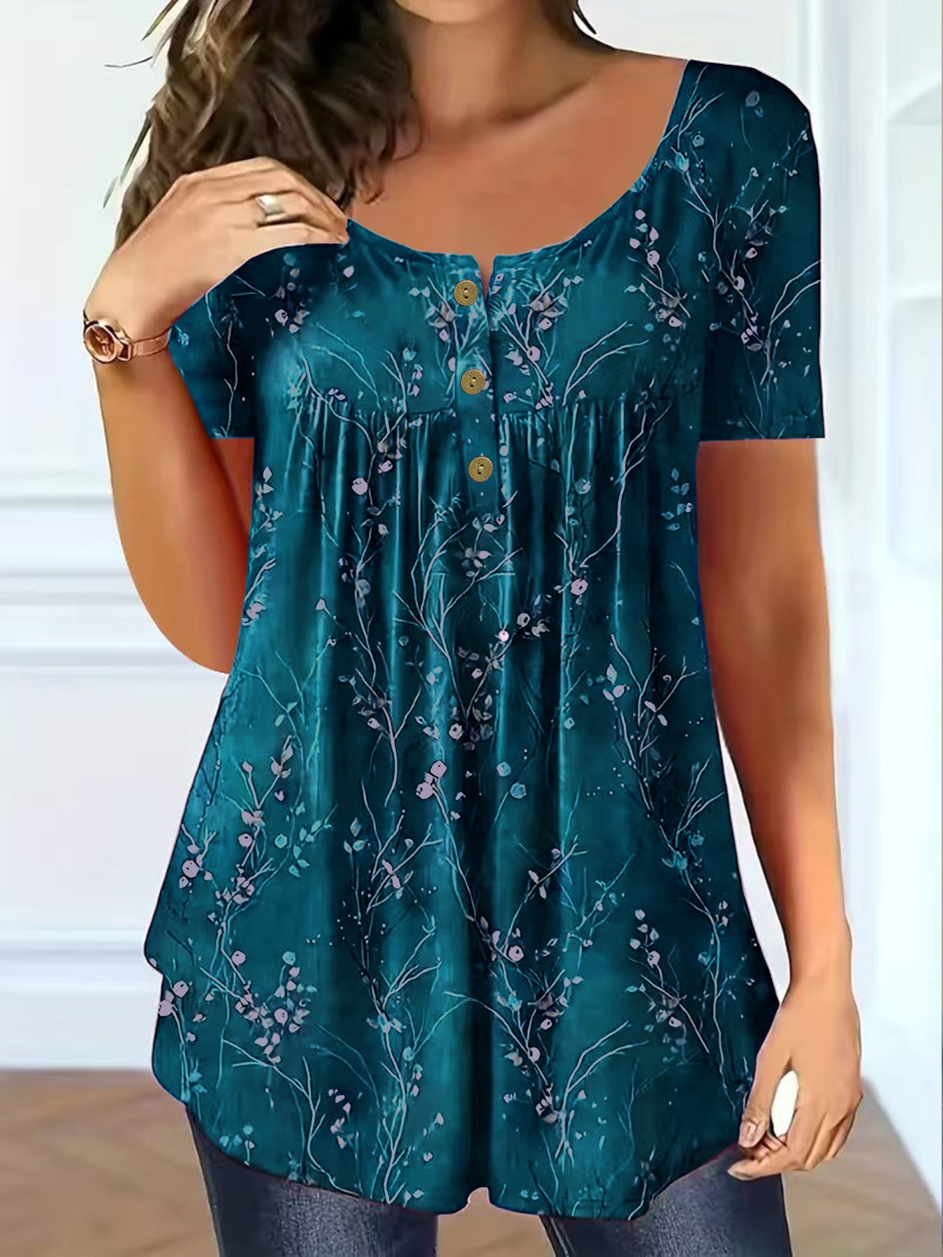 【Sezonska rasprodaja】📢🦋Ženski plisirani tunika s cvjetnim printom - elegancija koja se kreće s vama.🌸