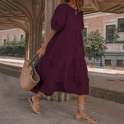 【S-5XL】Rochie de vară pentru femei în stil boem, rochie vintage cu gât rotund de diferite culori