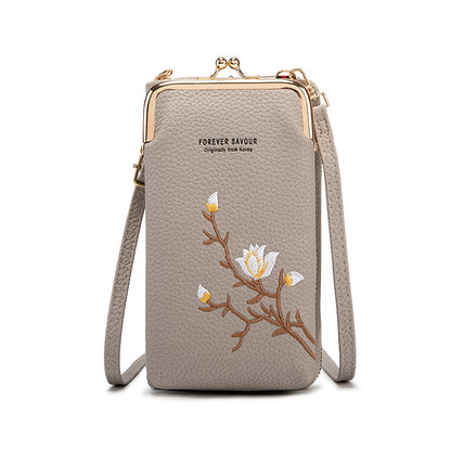👜 Portfel damski typu crossbody ze skóry bydlęcej z haftem i paskiem na ramię, model 2025🎁