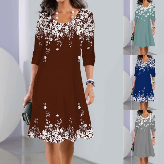 2026【XS-5XL】Nowa sukienka midi z okrągłym dekoltem i długim rękawem