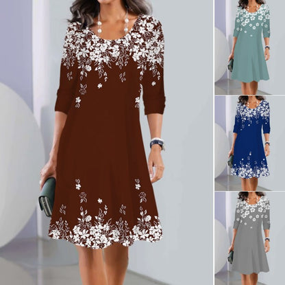 2026【XS-5XL】Nowa sukienka midi z okrągłym dekoltem i długim rękawem