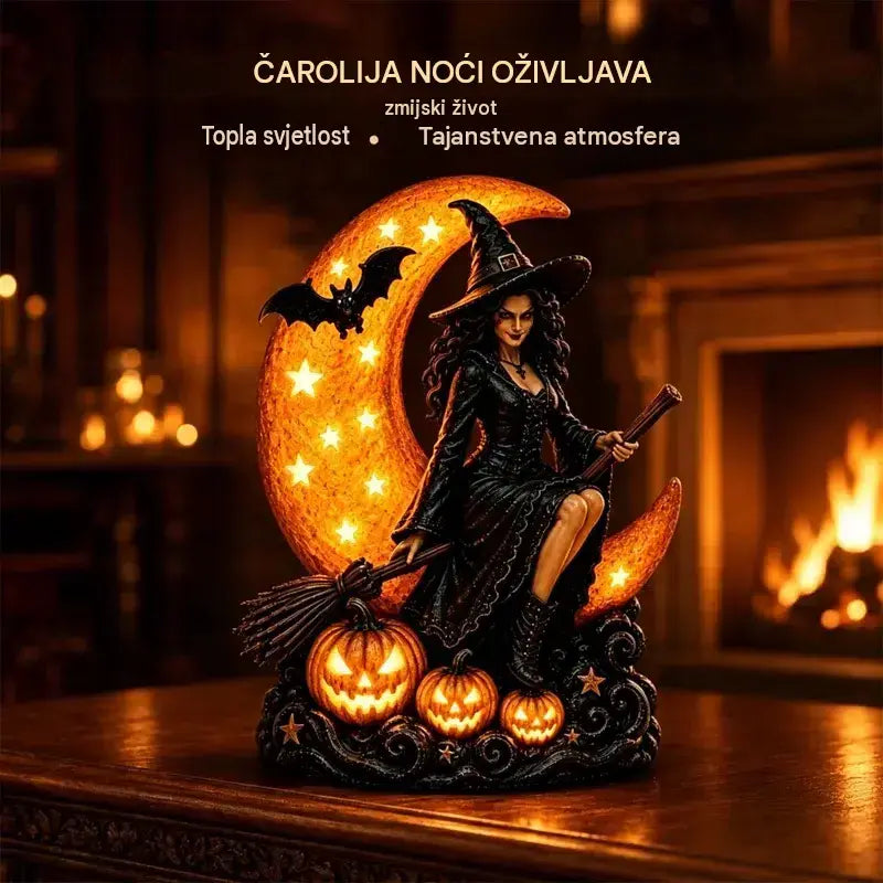 🎃🔮 Svjetiljka vještica i pun mjesec – Dekorativna gotička statua, idealan poklon 🌙 🎃
