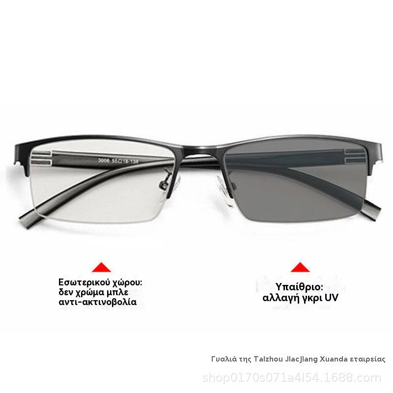 👓✨🕶️Metalne fotokromatske sunčane naočale s poluokvirom, naočale za kratkovidnost protiv plavog svjetla, sunčane naočale za vožnju