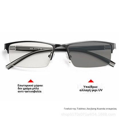 👓✨🕶️Metalne fotokromatske sunčane naočale s poluokvirom, naočale za kratkovidnost protiv plavog svjetla, sunčane naočale za vožnju