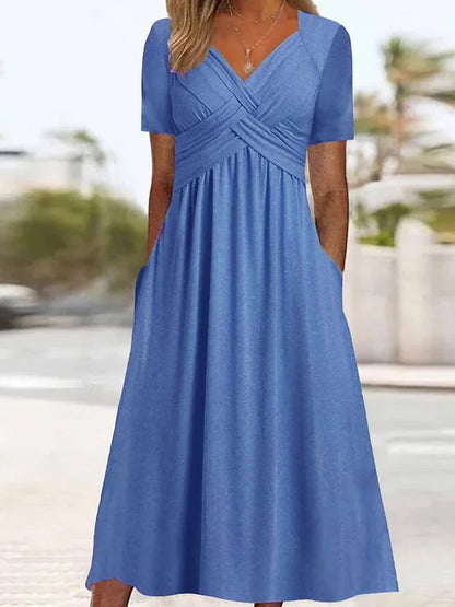 🔥 👗【ΕΚΠΤΩΣΗ ΠΡΟΣΦΟΡΑΣ】🤩✨【S-3XL】 Μεσαίο φόρεμα σε casual μόδα σε καθαρό χρώμα – Άνετο, στιλάτο και απαραίτητο για κάθε ντουλάπα