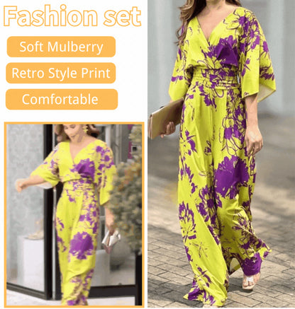 💥🌸【S-3XL】Salopetă elegantă cu imprimeu, lejeră, cu talie înaltă