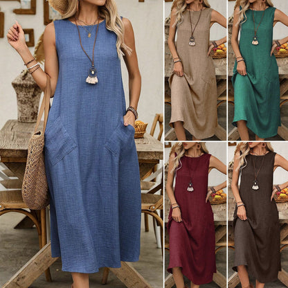 👗Elegantna haljina bez rukava i džepova s okruglim izrezom✅Plaćanje pouzećem
