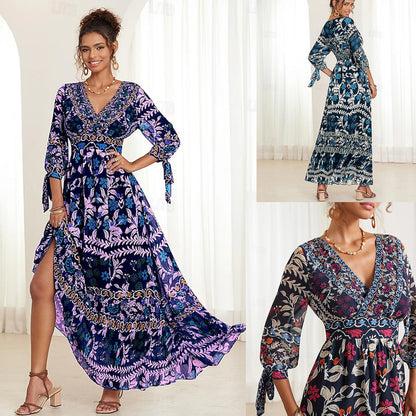 💟【S-5XL】👗2025 Nowa seksowna sukienka z dekoltem w kształcie litery V, z eleganckim nadrukiem