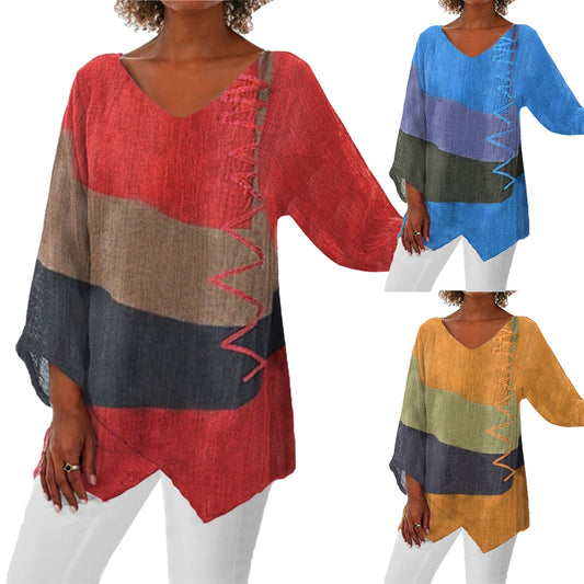 🍁Reducere de toamnă 🍂【S~4XL】Bluză lejeră din in pentru femei, cu decolteu în V și mâneci lungi – Nouă colecție 2025 ✨