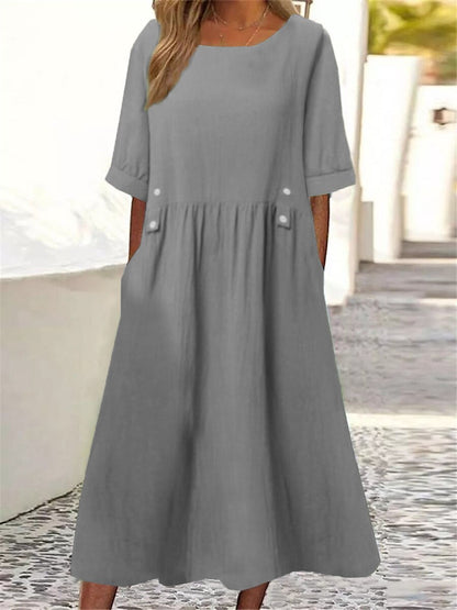🔥👗[M-3XL] 💖🌹Nova elegantna ženska odjeća od pamuka i lana iz 2025. široka ležerna haljina s okruglim izrezom i kratkim rukavima