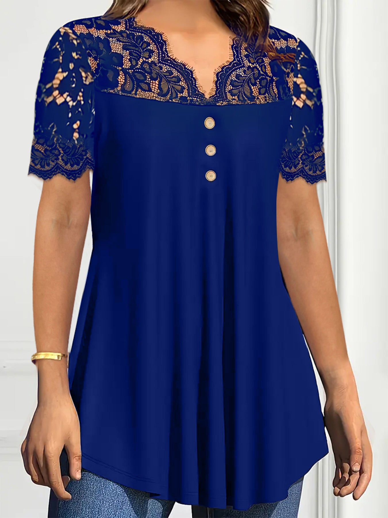 🔥【S-2XL】💖🎁Novi čipkasti top s V-izrezom i kratkim rukavima za proljeće/ljeto 2026.