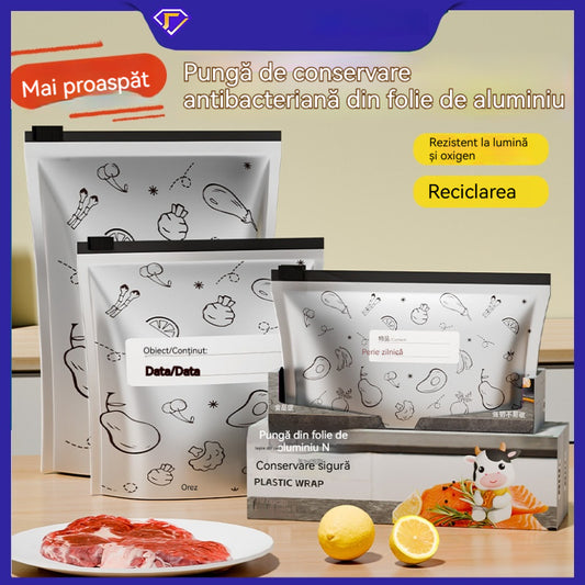 🔥🔥Un total de 90 de pungi antibacteriene din folie de aluminiu, super ușor de utilizat, pentru păstrarea prospețimii.
