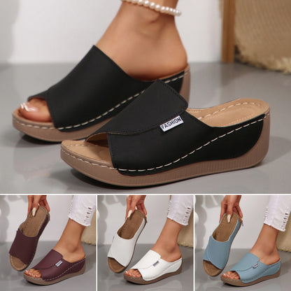 🔥【izvensezonski popust】🔥👡【36-43】Nove usnjene sandale z debelim klinastim podplatom in širokimi trakovi