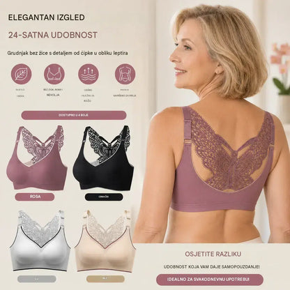 💞【Set od 4 dijela】🎁Grudnjak bez žice s vezom i leptirom - Bez žice, cjelodnevna podrška✨【45~125 kg】