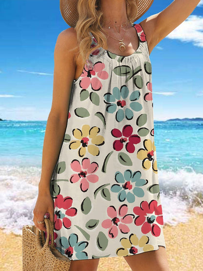 🎁【Reducere 50%】✨🌊【S-5XL】Rochie de vară la modă, cu bretele, imprimeu floral