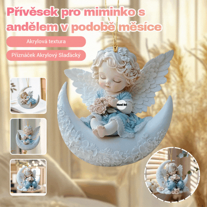 👼Kupite 3, dobite 6 brezplačno🌙Akrilni obesek za ključe s krilatim mesecem in angelom, dodatek za nahrbtnik, avtomobilsko vzvratno ogledalo