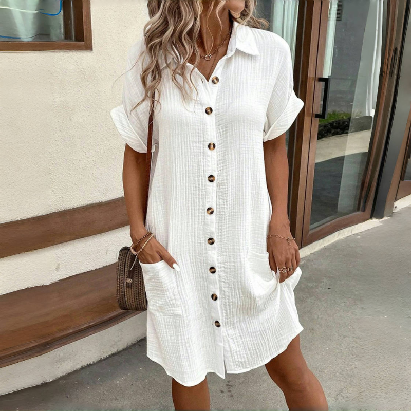 👗😍2025 Rochie cu mânecă scurtă din bumbac și lenjerie de bumbac, lejeră și respirabilă