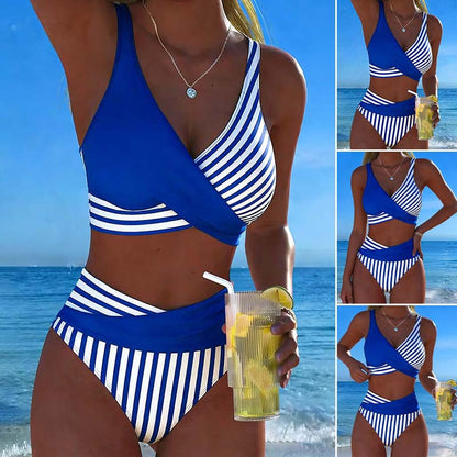 👙【Sezonska posebna ponuda】Dvodijelni, šareni bikini s blokovima i prugama