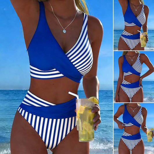 👙【Sezonska posebna ponuda】Dvodijelni, šareni bikini s blokovima i prugama