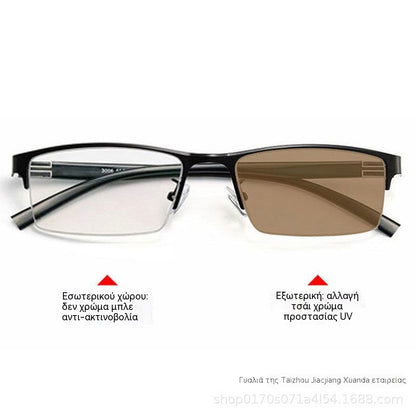 👓✨🕶️Metalne fotokromatske sunčane naočale s poluokvirom, naočale za kratkovidnost protiv plavog svjetla, sunčane naočale za vožnju