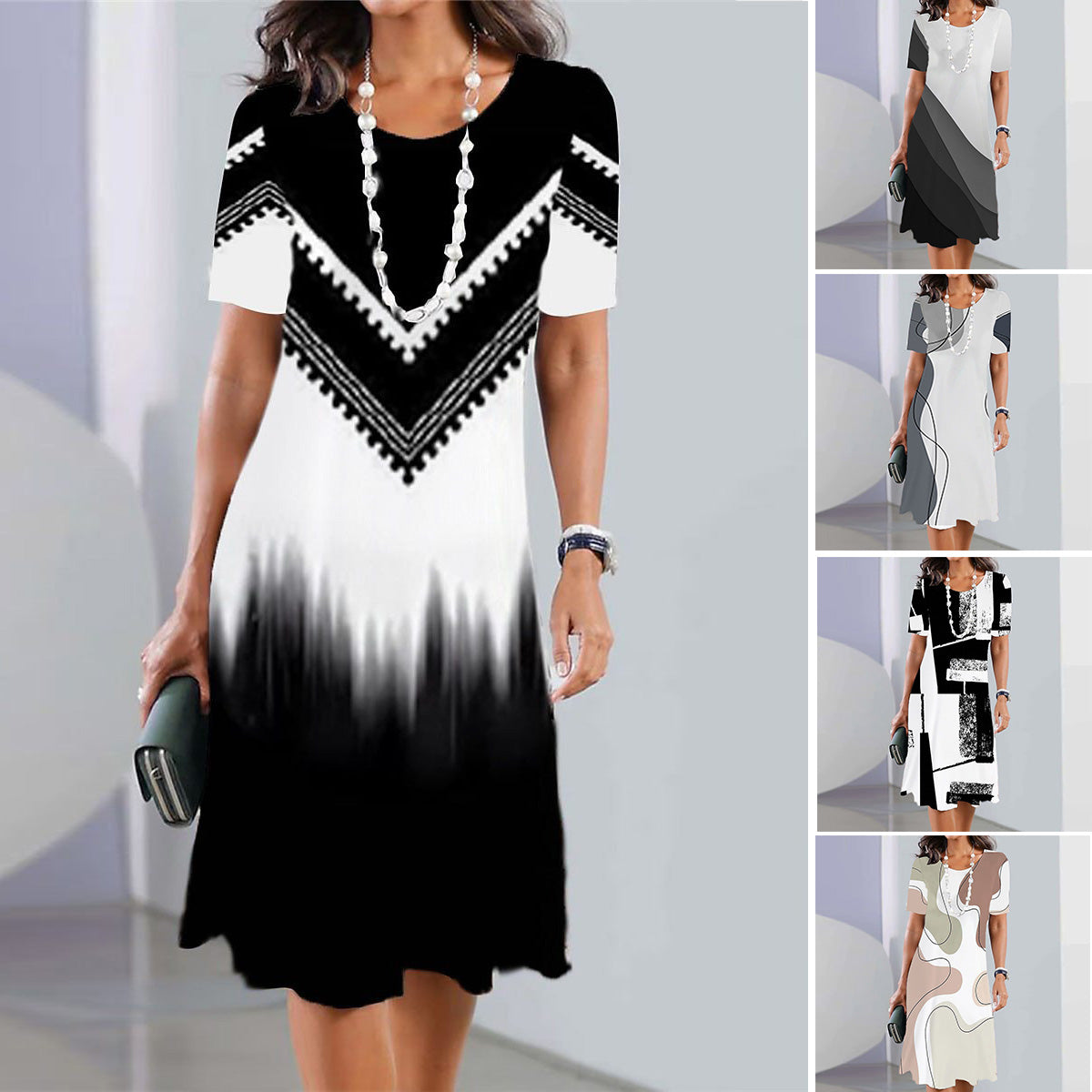 ✨👗【XS-5XL】2025 nova plus size ženska haljina s printom i okruglim izrezom, ležerna i prozračna.