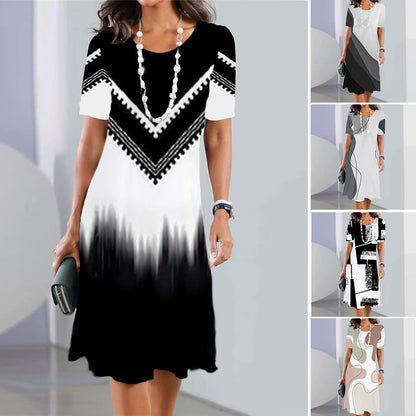 ✨👗【XS-5XL】2025 nova plus size ženska haljina s printom i okruglim izrezom, ležerna i prozračna.