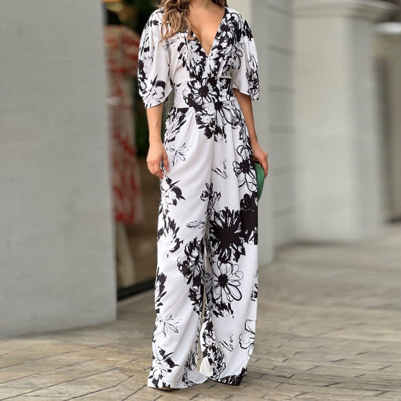 💥🌸【S-3XL】Salopetă elegantă cu imprimeu, lejeră, cu talie înaltă