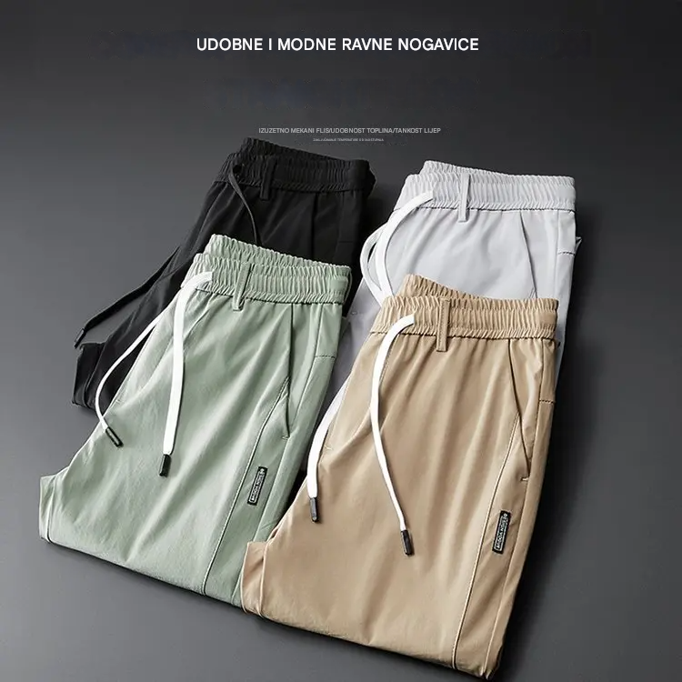 🆒👖【M-5XL】Novi model muških elastičnih ležernih hlača od ledene svile, ravnog kroja, u većim veličinama✅Plaćanje pouzećem
