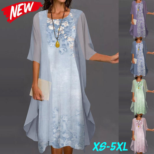 【S-5XL】Dvodijelni set ženskih ležernih haljina s okruglim izrezom i kratkim rukavima