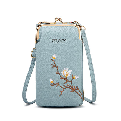 👜 Portfel damski typu crossbody ze skóry bydlęcej z haftem i paskiem na ramię, model 2025🎁