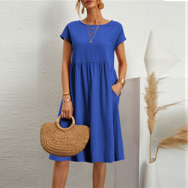 🌈💃【50% popusta】【S-2XL】😍 Ljetna ženska haljina u velikim veličinama, opuštenog OL stila, s A krojem i okruglim izrezom, 100% pamuk
