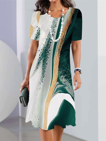 👗【S-5XL】Nova ležerna ženska haljina s okruglim izrezom s printom