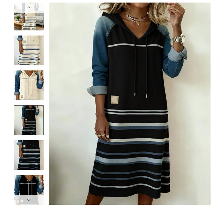 🔥💖Nova 2025. godina dugačka traper haljina s kapuljačom u kontrastnim bojama