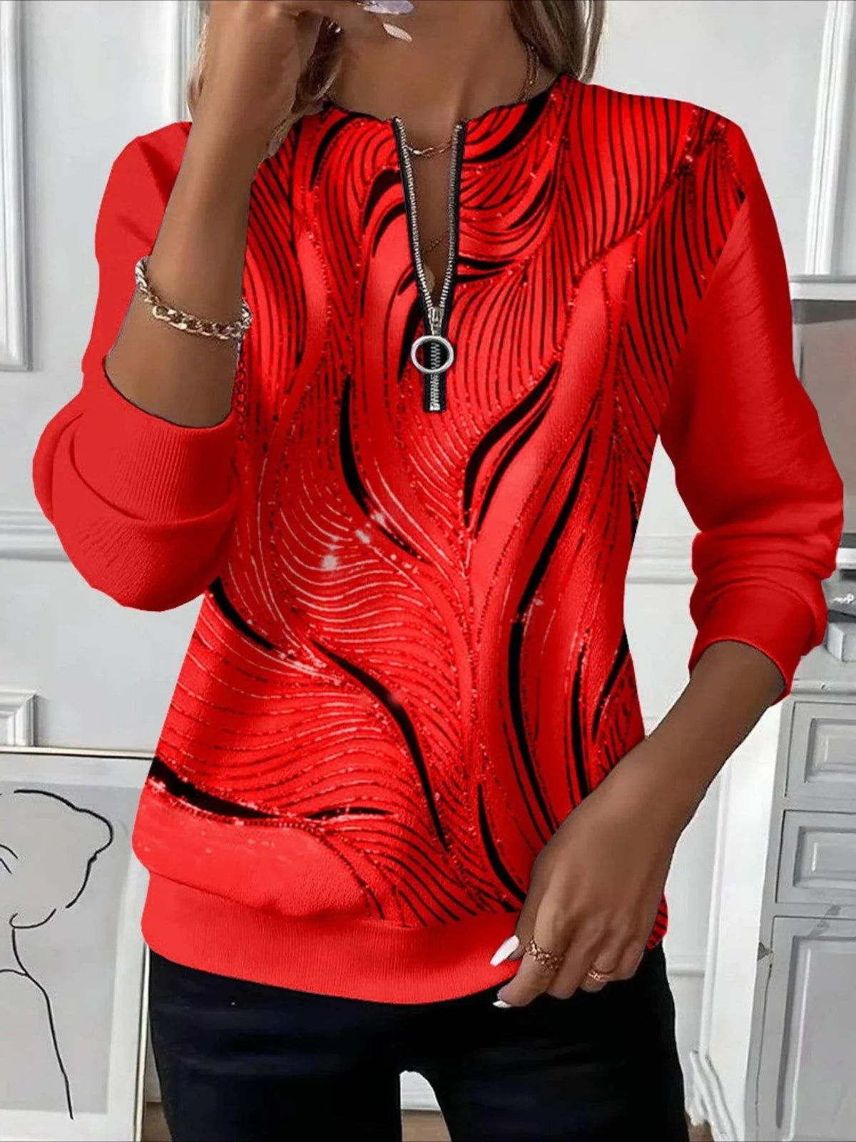 👚🔥【Plaćanje pouzećem】💥(S-5XL) Ženska prugasta majica s dugim rukavima i patentnim zatvaračem, ležerna