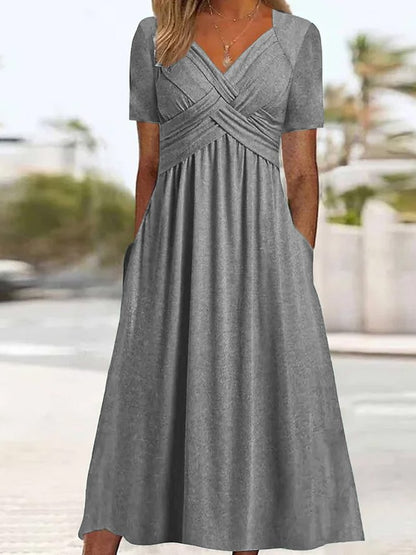 🔥 👗【ΕΚΠΤΩΣΗ ΠΡΟΣΦΟΡΑΣ】🤩✨【S-3XL】 Μεσαίο φόρεμα σε casual μόδα σε καθαρό χρώμα – Άνετο, στιλάτο και απαραίτητο για κάθε ντουλάπα