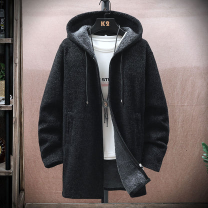 【M-5XL】Męski sweter dzianinowy z kapturem, średniej długości