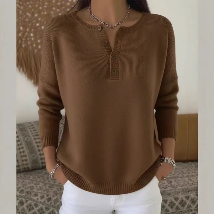 【S-2XL】Damski jednokolorowy sweter z dekoltem V, luźny i casualowy