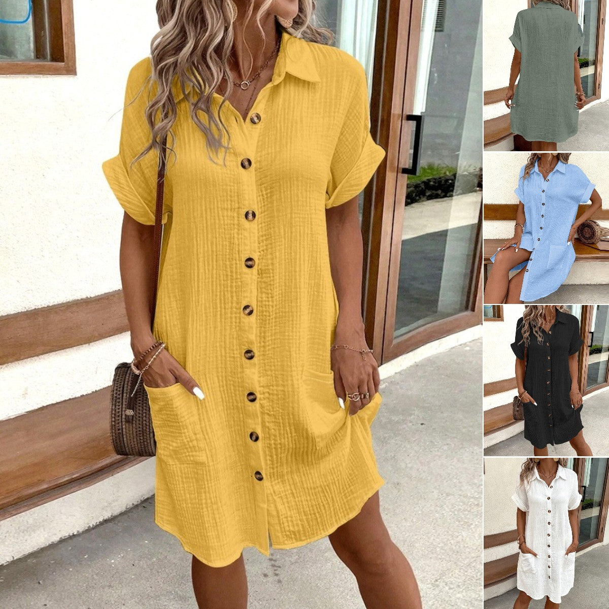 👗😍2025 Rochie cu mânecă scurtă din bumbac și lenjerie de bumbac, lejeră și respirabilă