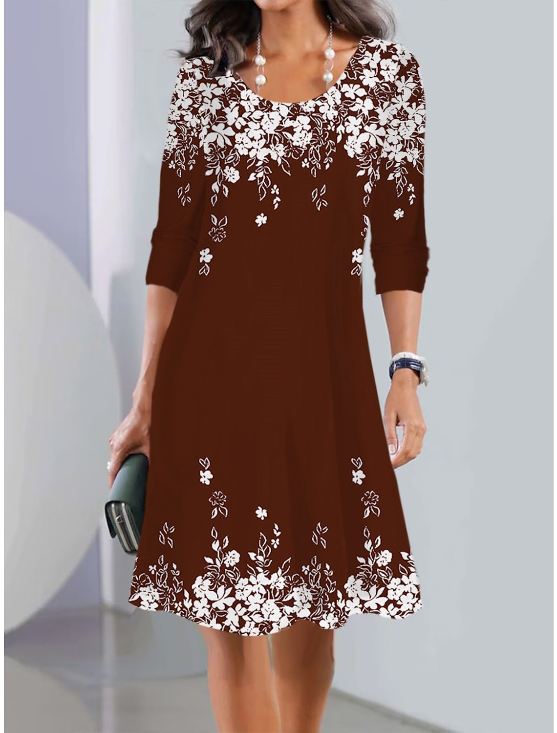 2026【XS-5XL】Nowa sukienka midi z okrągłym dekoltem i długim rękawem