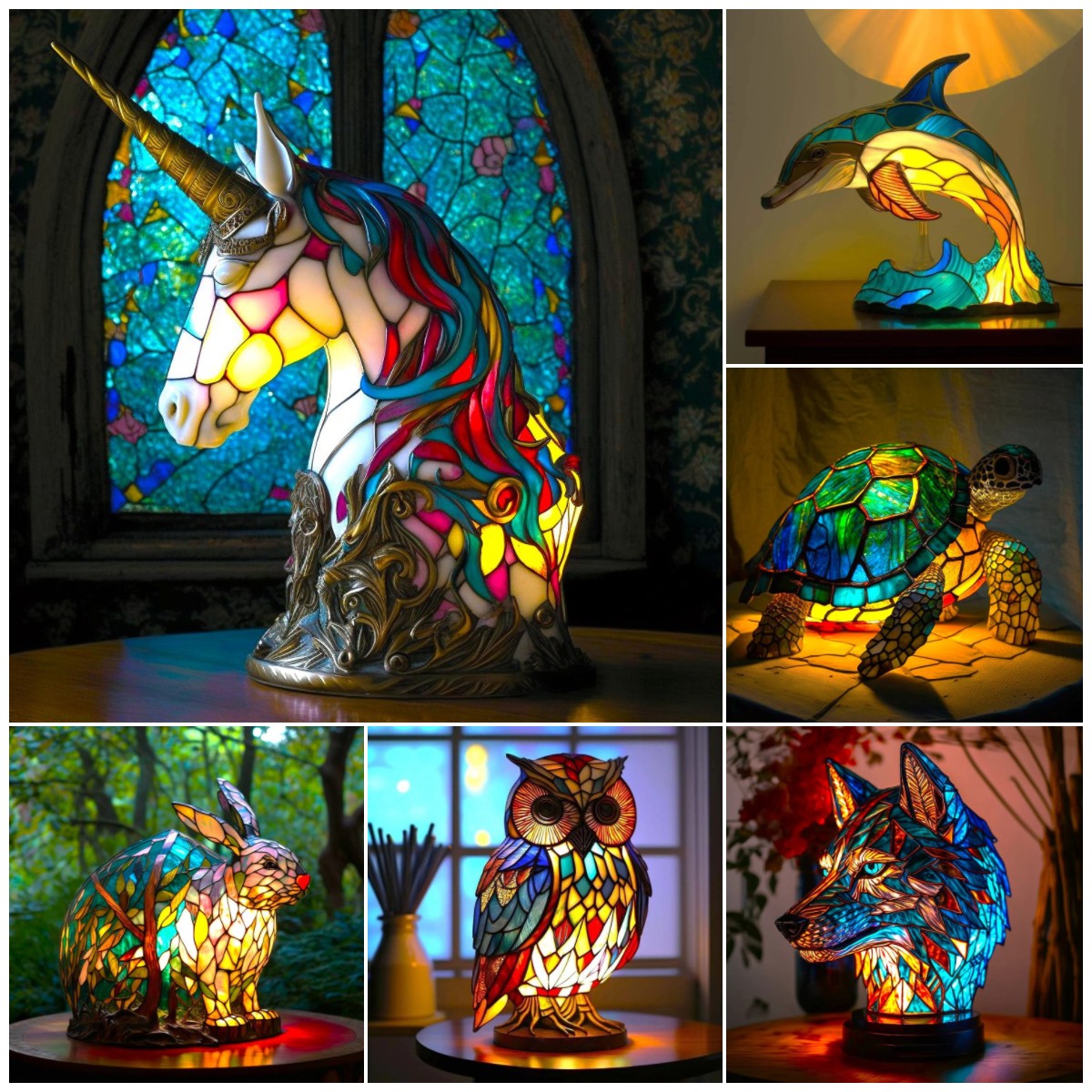 💥Stolna lampa u retro stilu sa šarenom smolom i životinjskim motivom, element uređenja interijera
