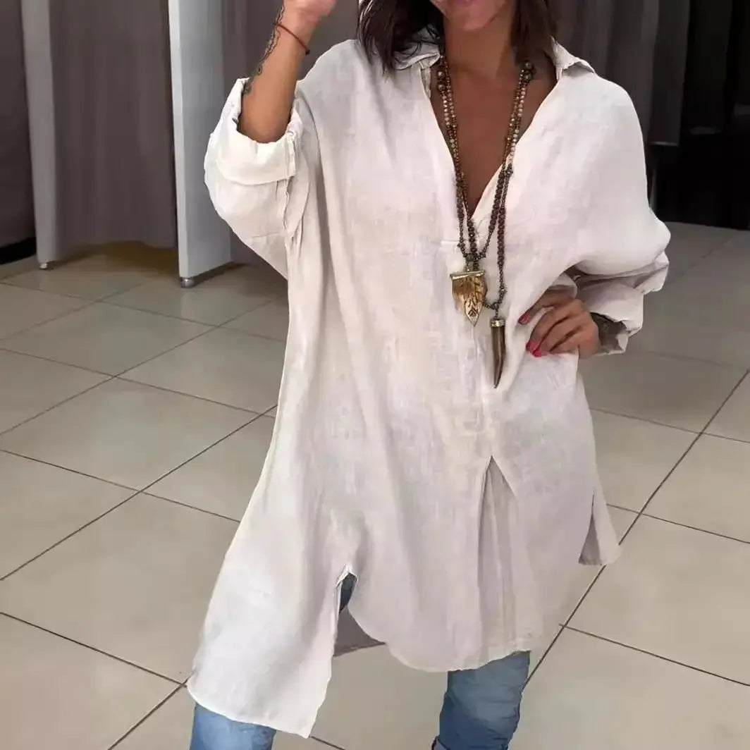 🔥【S-3XL】【40-100KG】👚Proljetno/ljetna ležerna haljina od pamuka i lana s prorezom