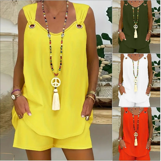 ✨【Topuri + Pantaloni】🔥2025 Costum nou de damă cu mânecă scurtă și lejeră