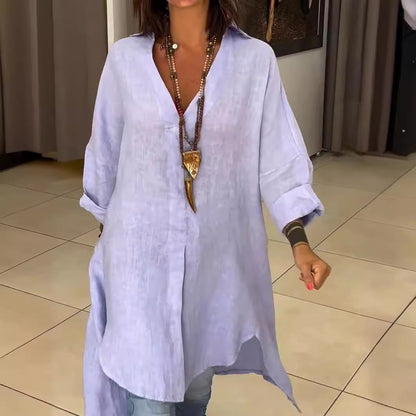 🔥【S-3XL】【40-100KG】👚Proljetno/ljetna ležerna haljina od pamuka i lana s prorezom