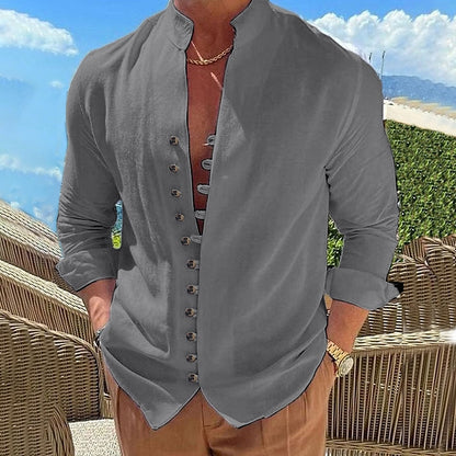 🌈👔【50% zniżki 🔥】【S-3XL】😍Nowa kolekcja 2025, plus size męska koszula z bawełny i lnu z guzikami, luźna koszula z długim rękawem