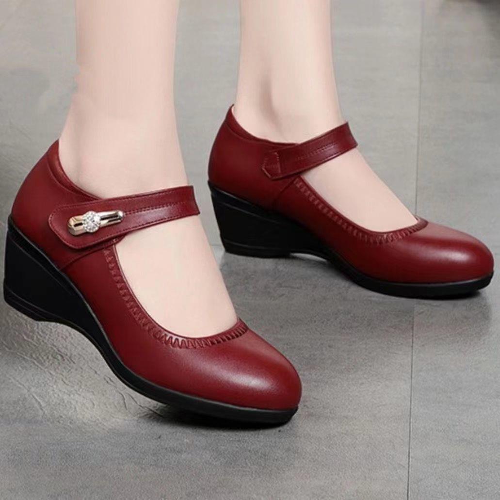 🏆👡【35-41】Piele moale talpă moale toc pană anti-alunecare pantofi din piele pentru mamă