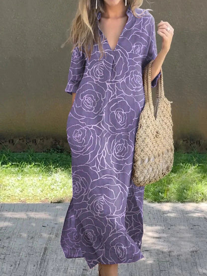 👗🌷2025 nova ljetna ležerna široka haljina s V-izrezom i printom